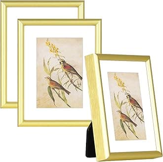 3x4 Picture Frame Set of 3, Matte Gold Modern Thin Aluminum Metal Photo Frame with HD Glass, Fits 2x3 with Mat or 3 x 4 without Mat, for Tabletop and Wall Mounting