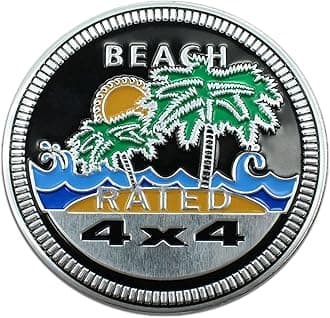 Beach Rated Car Emblem, 4 x 4 3D Metal Car Badge Decals Stickers Round Emblem Decals, Universal Exterior Decorations Accessories Emblems Badge for Jeep Wrangler Vehicles Truck SUV RV