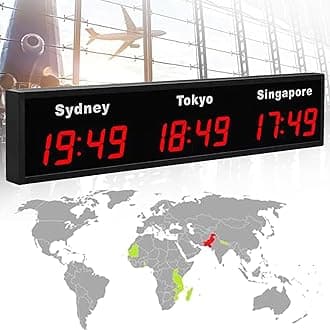 Wall Mounted World Clock, 3/4/5 City Time Zone LED Digital World Time Wall Clock Indoor Multi Time Zone World Wall Clock for Multinational Enterprises/Office/Home/Living Room/School,Red-3City