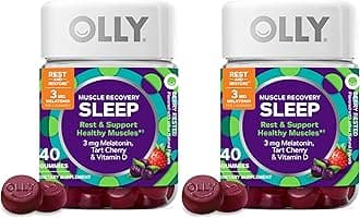 OLLY Muscle Recovery Sleep Gummies, Sleep and Sore Muscle Support, 3mg Melatonin, Tart Cherry, Vitamin D, Berry Flavor - 40 Count (Pack of 2)