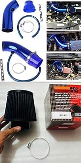 Blue K N CAR AIR FILTER + Cold Air Intake Pipe 3Inch Universal Performance Car Cold Air Intake Turbo Filter Aluminum Air Filter Induction Flow Hose Pipe Kit-1 SET