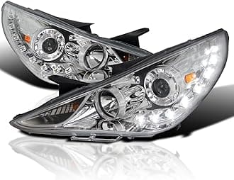 SPEC-D TUNING SMD LED Chrome Projector Headlights Compatible with 2011-2014 Hyundai Sonata, Left + Right Pair Headlamps Assembly
