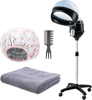 Jecery 4 Pcs Hair Care Styling Tools Set, Include Hair Steamer and Color Processor, Hair Dyeing Heat Cap for Deep Conditioning Cap Styling Hair Comb Double Side Brushes Grey Towel for Home Salon Use