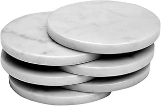 Set of 4 - White Marble Stone Coasters Polished Coasters – 3.5 Inches (9 cm) in Diameter – Protection from Drink Rings -CraftsOfEgypt