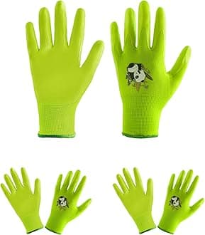 HANDLANDY 3 Pairs Kids Gardening Gloves for Age 2-13, Toddler Children Garden Yard Work Outdoor Playing Gloves, Rubber Coating, for Girls Boys Youth (Green, Size 2, Age 2-3)