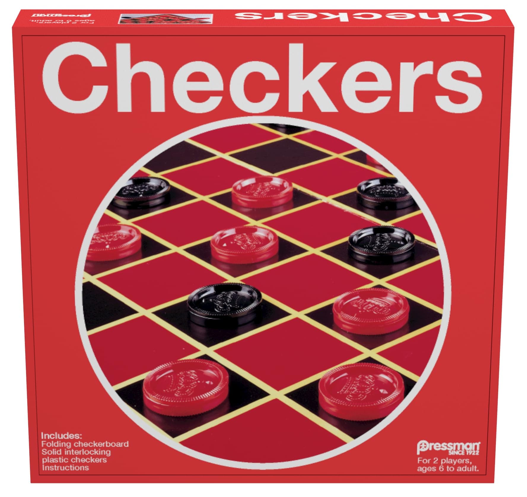 Checkers - Classic Game With Folding Board and Interlocking Checkers,5"