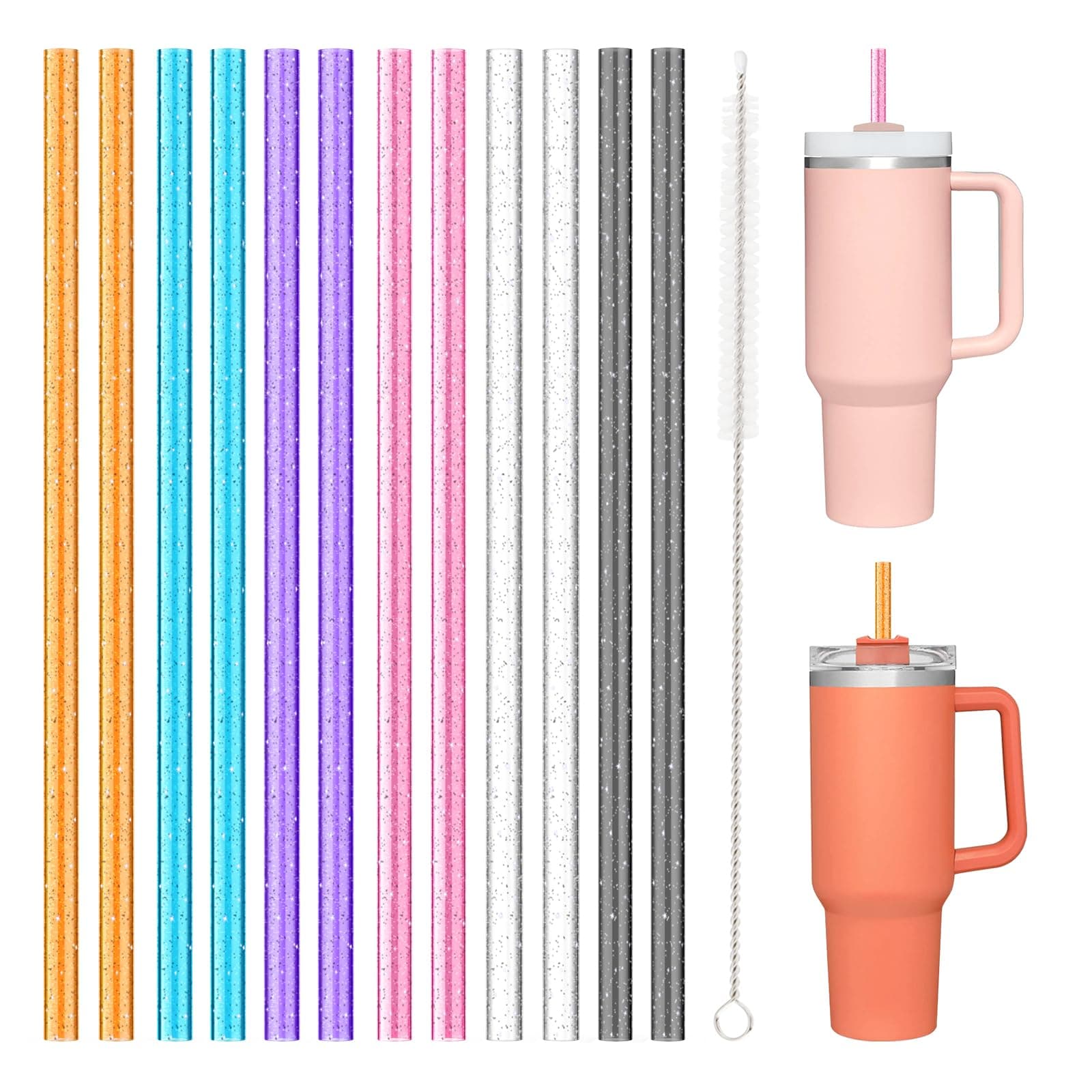 12 PCS Replacement Straws for Stanley|Owala|Simple Modern 40oz 30oz Tumbler, Reusable Color Drinking Straws with Cleaning Brush for Stanley Cup Accessorie，BPA Free, Dishwasher Safe
