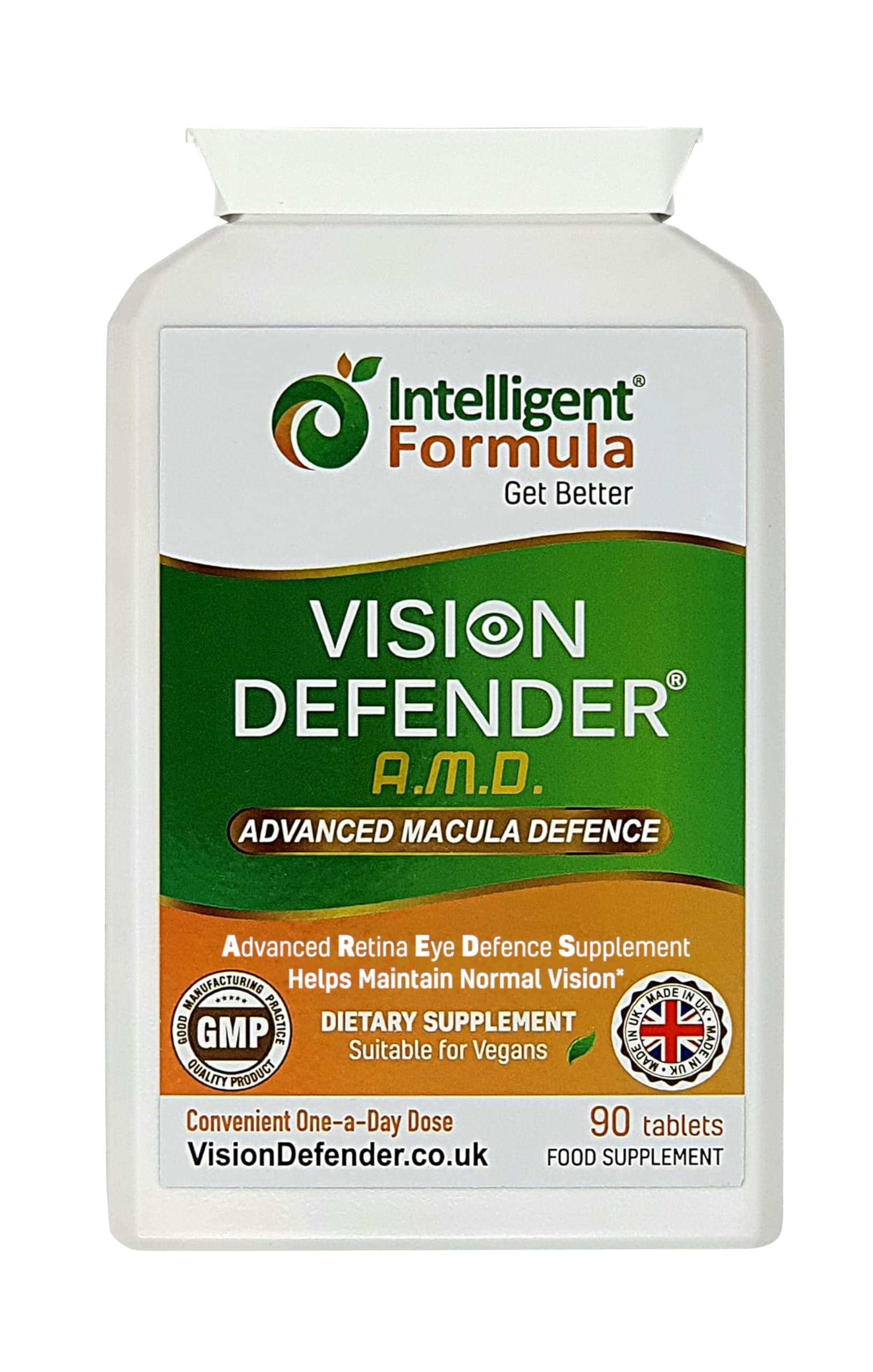 Vision Defender AMD AREDS2 Eye Vitamins – Exact AREDS 2 Formula with Lutein & Zeaxanthin, Vitamins C & E, Zinc 25 mg & Copper – Once Daily Vegan Eye Health Supplement, 90 Tablets