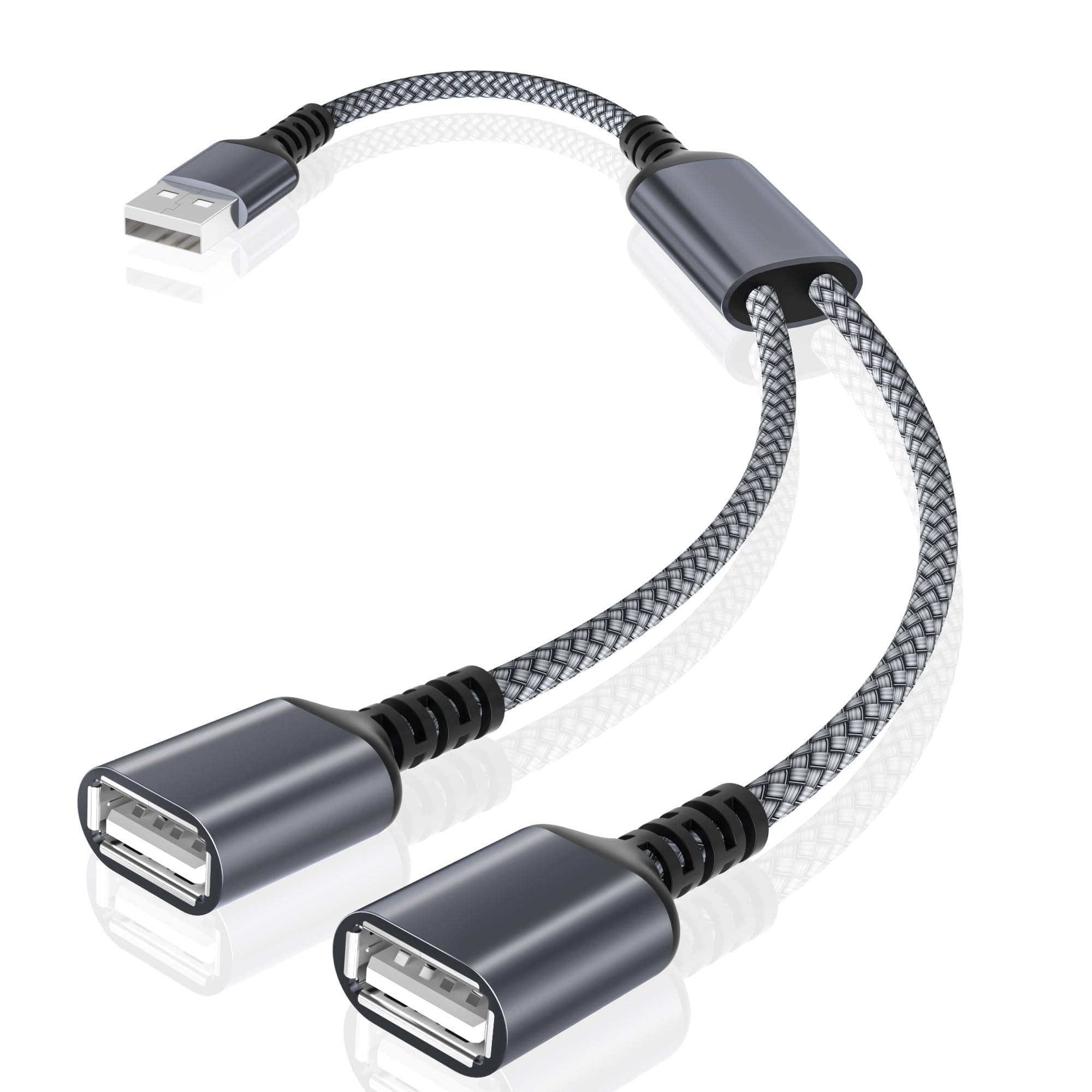 Basesailor USB Splitter Y Cable 0.3M, USB A 1 Male to 2 Female Port Extension Dual Plug Adapter Dual Dual Dual USB Ports for Splitter, Mac, Car, Xbox One XS, PS4, PS5, Laptop 2-Way Dock Hub