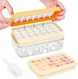 Ice Cube Tray with Lid and Bin, 28 pcs Ice Cubes Molds, Ice Trays for Freezer, Ice Cube Tray Mold, with 1 tray, Ice Freezer Container, Spill-Resistant Removable Lid & Ice Scoop, for Whiskey,Cocktail