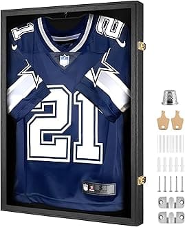 Yaetm Jersey Frame Display Case, Football Jersey Display Case for Wall, Lockable Shadow Box with 98% UV Protection Acrylic and Hanger for Hockey Soccer Basketball Baseball Shirts, Black
