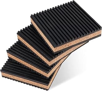 4 Pack Rubber Anti Vibration Pads with Cork Material, 4" x 4" x 7/8" Vibration Isolation Pads for Air Conditioner,HVAC System,Compressors,Washer and Dryer Noise and Vibration Reduction