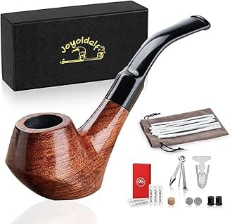 Joyoldelf Wooden Tobacco Smoking Pipe Set - Creative Wood Tobacco Pipe with Pipe Cleaner, Pipe Accessories, Bonus a Pipe Pouch with Gift Box