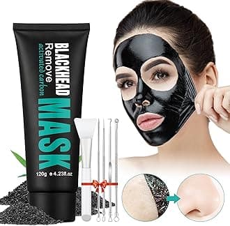 Peel Off Face Mask Blackhead Whiteheads Remover Masks Activated Charcoal Black Mask Purifying Peeling Facial Mask for Nose Pores Removal Cleansing Acne with Brush and Pimple Extractor Tools