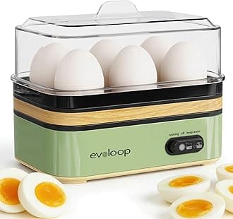 Evoloop - Electric Fast Egg Cooker, 6 Egg Capacity, Soft, Medium, Boiled, Egg Poacher with Auto Shut Off, BPA Free (Green)