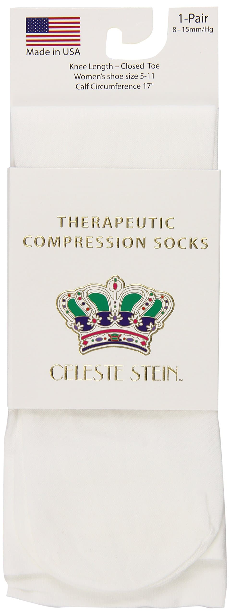 White : Celeste Stein Therapeutic Compression Socks, White, 8-15 mmhg, 1-Pair