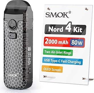 Official SMOK Nord 4 E Cigarette Vape Starter Kit, 80W 2000mAh, 2ml Airflow Control Vaping, OLED Display, USB Type-C Fast Charging, RPM Mesh 0.4ohm coil preinstalled, No Nicotine, Black Armor