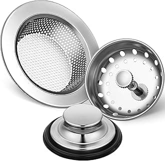 Mudder 3 Pcs Kitchen Sink Drain Strainer and Stopper Stainless Steel Garbage Disposal Plug with Handle Universal Anti-Clogging Kitchen Sink Filter Sieve Basket Strainer (Silver)