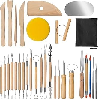 Amrules Clay Tools Kit, 31 PCS Pottery Tools, Practical Polymer Clay Sculpting Tools Kit, Air Dry Clay Tools Set for Beginner, Adults, Pottery Craft, Carving, Drawing, Molding, Modeling, Shaping