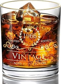 Lovinpro 1966 59th Birthday Gifts for Men/Dad/Son, Vintage Unfading 24K Gold Hand Crafted Old Fashioned Whiskey Glasses, Perfect for Gift and Home Use - 10 oz Bourbon Scotch, Party Decorations