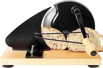 Manual Bread Slicer for Homemade Sourdough,Adjustable Thickness,Hand Crank Bread Slicer with Stainless Steel Blade, Aluminum Alloy Frame & Solid Wood Base with Natural Wood Veneer Finish