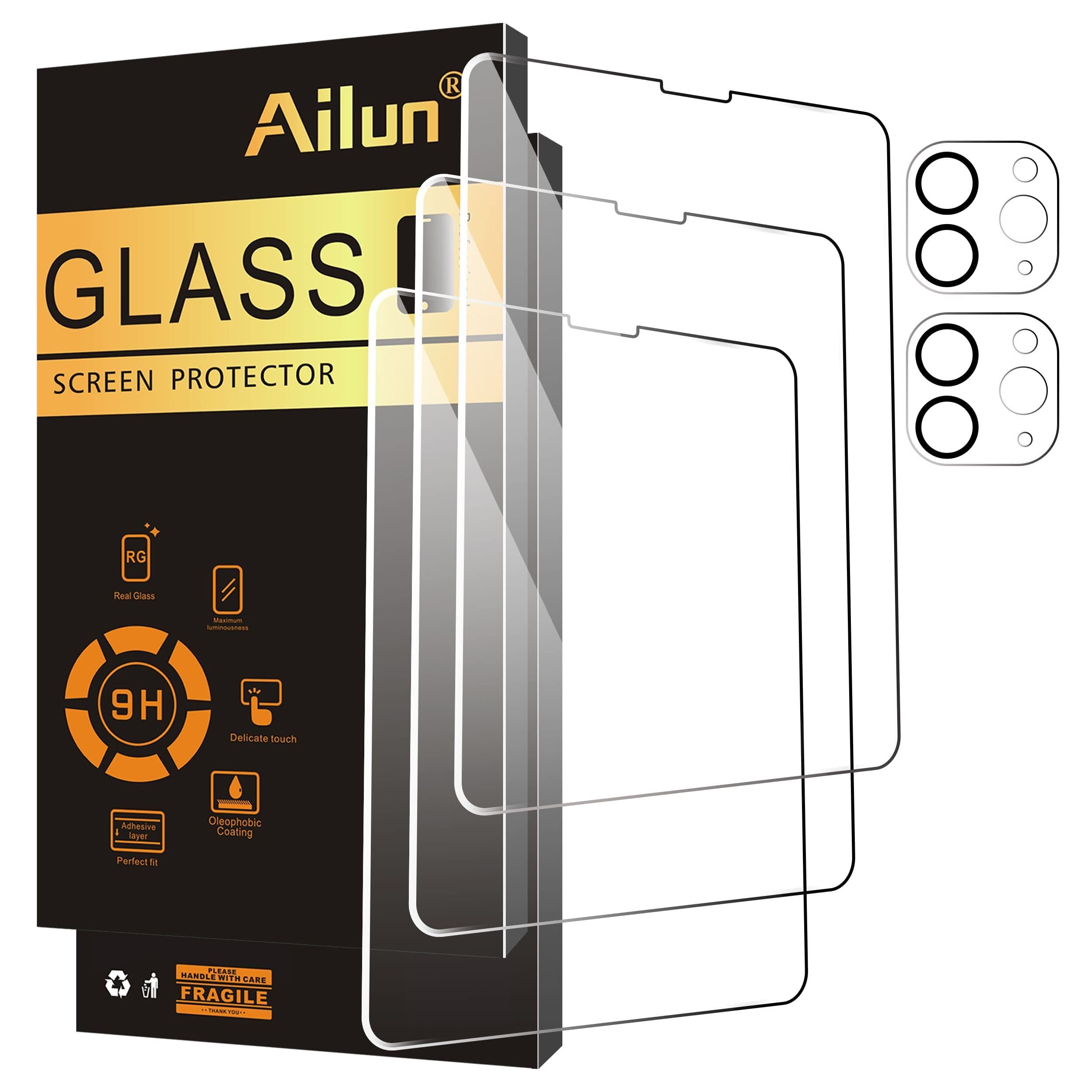 Ailun Screen Protector for iPad Pro 11 inch 2022/2021/2020 (4th/3rd/2nd Generation) 3 Pack + 2 Pack Camera Lens Protector,Tempered Glass,Face ID & Apple Pencil & Case Compatible