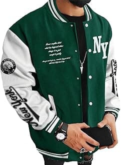 SOLY HUX Men's Varsity Jacket Color Block Letter Graphic Long Sleeve Baseball Jacket Bomber Coat