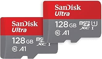 SanDisk 128GB Ultra microSDXC card + SD adapter up to 140 MB/s with A1 App Performance UHS-I Class 10 U1 - Twin Pack
