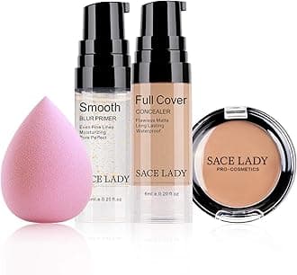 Waterproof Full Coverage Concealer with Primer Sponge Set, Smooth Matte Flawless Creamy Liquid Foundation Corrector Makeup Kit Face Eye Dark Circles Spot Acne Scar Covers (0.2Fl, Color: 3.5-MEDIUM)