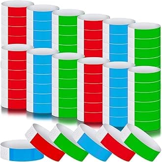 Tudomro 2400 Pack Neon Paper Wristbands Bulk - Waterproof, Lightweight, Adhesive - Concert, Events, Party for Hand Wrist Arm Identification(Red, Green, Blue)