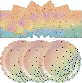 50PCS Colored Paper Plates and Napkins Set - Colourful and Gold Dot Disposable Party Tableware Dinnerware Set Party Supplies Decorations for Birthdays, Baby Shower, Weddings and Holidays