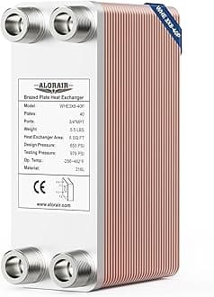 ALORAIR 3"x8" 40 Plates Heat Exchanger with 3/4" MPT Port,316L Stainless Steel Water to Water Plate Heat Exchanger for Floor Heating, Water Heating, Commercial and Industrial Refrigeration