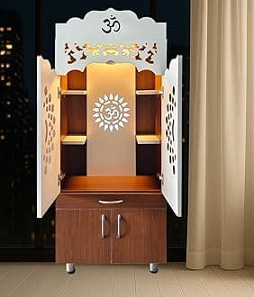 Alpine Willow Wooden Temple for Home with Doors Large Size (Pre-Assembled) Mandir for Home Big Size Pooja mandir with Door Big Size with LED Light, Storage | Puja | Devghar(145x60x35 CM, Walnut)