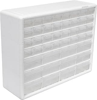 Akro-Mils 44-Drawer Plastic Drawer Storage Cabinet for Garage Organization, Bead Organizer, Building Bricks Storage, Teacher Toolbox, Makeup Organizer, 20" W x 6" D x 16" H, 10144 White