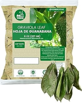 Yerbero - Whole Dried Graviola Soursop Leaves ( 8 oz - 660+ Leaves Per Bag ) Hoja De Guanabana Seca, Crafted By Nature 100% All Natural Delicious Fresh Tea | From Mexico | Premium Wildcrafted Quality.