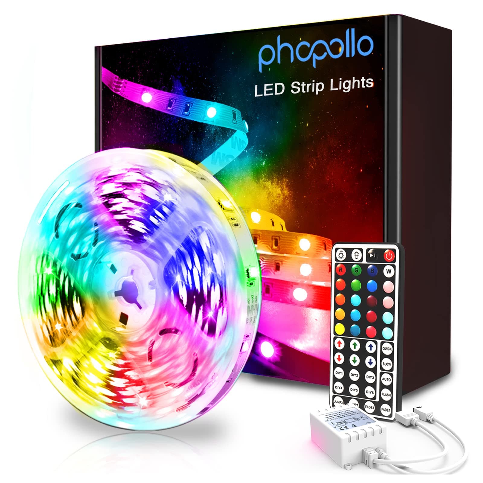 Led Strip Lights Color Changing 16.4ft Flexible 5050 RGB Led Lights Kit with Power Supply and 44 Keys Remote