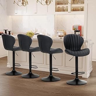 COLAMY Bar Stools Set of 4, Modern Swivel Bar Chairs, Adjustable Faux Leather Upholstered Barstools Counter Height with High Backrest for Bar, Kitchen Island, Dining Room, Black