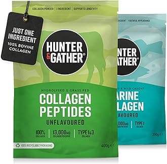 Collagen Powder Bundle | Hydrolysed Grass-Fed Bovine Collagen 400g & Wild Caught 300g Marine Collagen for Hair, Skin, Nails and Muscles | Supplements for Men and Women