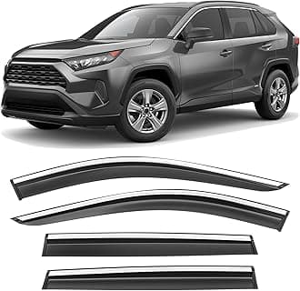 Shatterproof Taped-On Window Deflectors for Toyota Rav4 2019-2025 with Chrome Trim, Rain Guards, Window Visors for Car, Vent Deflector, 4pcs