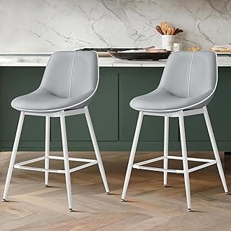 Bar Stools Set of 2, Counter Height Bar Stools with Back, Ergonomic Backrest, Synthetic Leather, Metal Legs, 24.4-Inch Tall Barstools for Kitchen Island Home Bar, Easy Assembly, Dove Gray