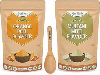 Orange Peel + Multani Mitti Powder | Face Pack Pure & Natural Skin Whitening | Face mask and Facial | for All Type of Skin Care with Spoon Combo Pack - 200g (100g X 2)