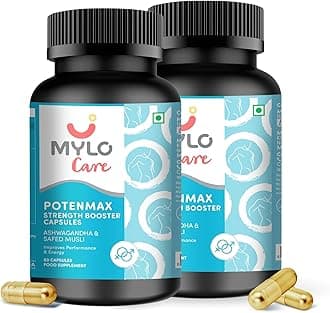 Mylo Potenmax Male Fertility Supplement 60 Veg Capsules | Ashwagandha, Safed Musli, Kaunch Beej, Omega-3 Fatty Acids| Enhances Men's Reproductive Health (Pack of 2)