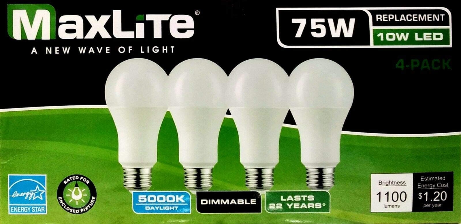 LED Dimmable 4Pk A19 Bulb 75W Daylight 5000K
