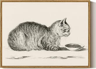 ARPEOTCY Vintage Framed Canvas Wall Art, Cute Cat Wall Art for Livingroom Bathroom Decor Pictures, Vintage Rustic Retro Prints for Bedroom Kitchen Home Decor Aesthetic(12x16 Inch)