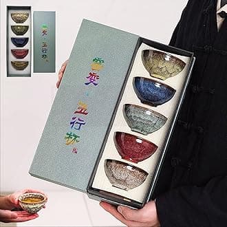 1Set chinese tea cup, 2025 ceramic Tea Cup with Designed Gift Box, Chinese Tea Cups, Tea Cup Set Gifts for Expressing Thoughts, Tenmokus Tea Cup, Japanese Tea Cups,chinese tea set(5PCS)