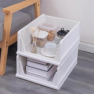 MECHDEL Foldable & Stackable Closet Basket/Clothes Storage Rack/Almirah Space Organizer for Cupboard/Mounted Closet Systems/Wardrobe Organizer for Storage/Clothe rack (White, 1PCS)