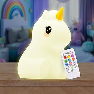 Lumipets Unicorn Kids Night Light, Huggable Nursery Light for Baby and Toddler, Silicone LED Lamp, Remote Operated, USB Rechargeable Battery, 9 Available Colors, Timer Auto Shutoff