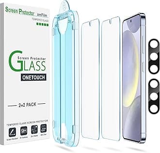 [2+2 Pack] One Touch Tempered Glass Screen Protector for Samsung Galaxy S24 Plus/S24+ 6.7 Inch with Camera Lens Protector, 9H Hardness, Easy Installation, Bubble Free, Case Friendly