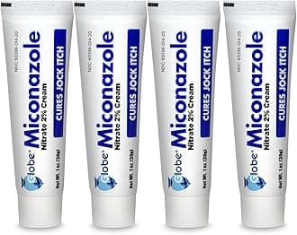 Globe (4 Pack) Miconazole Nitrate 2% Antifungal Cream, Cures Most Athletes Foot, Jock Itch, Ringworm and More. 1 OZ Tube