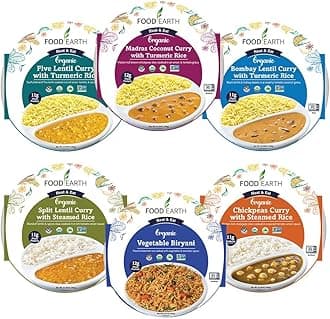 Food Earth Ready to Eat Indian Meals – Six Flavor Variety Pack – Organic, Microwavable, Premade & Quick – Lunch & Dinner Pack (6 Pack)
